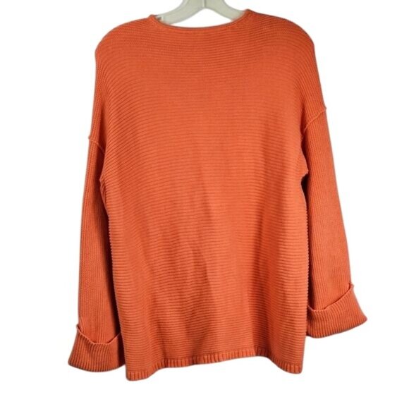 Free People La Brea V-Neck Sweater S Orange Oversized Reverse Seam Asymmetrical - Picture 2 of 12
